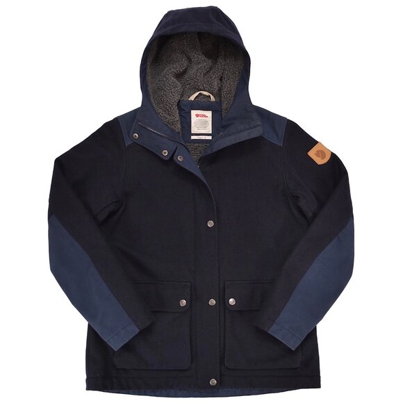 FJALLRAVEN Women's XS Navy Blue Greenland Re-Wool Jacket Hooded Wool - Picture 1 of 12